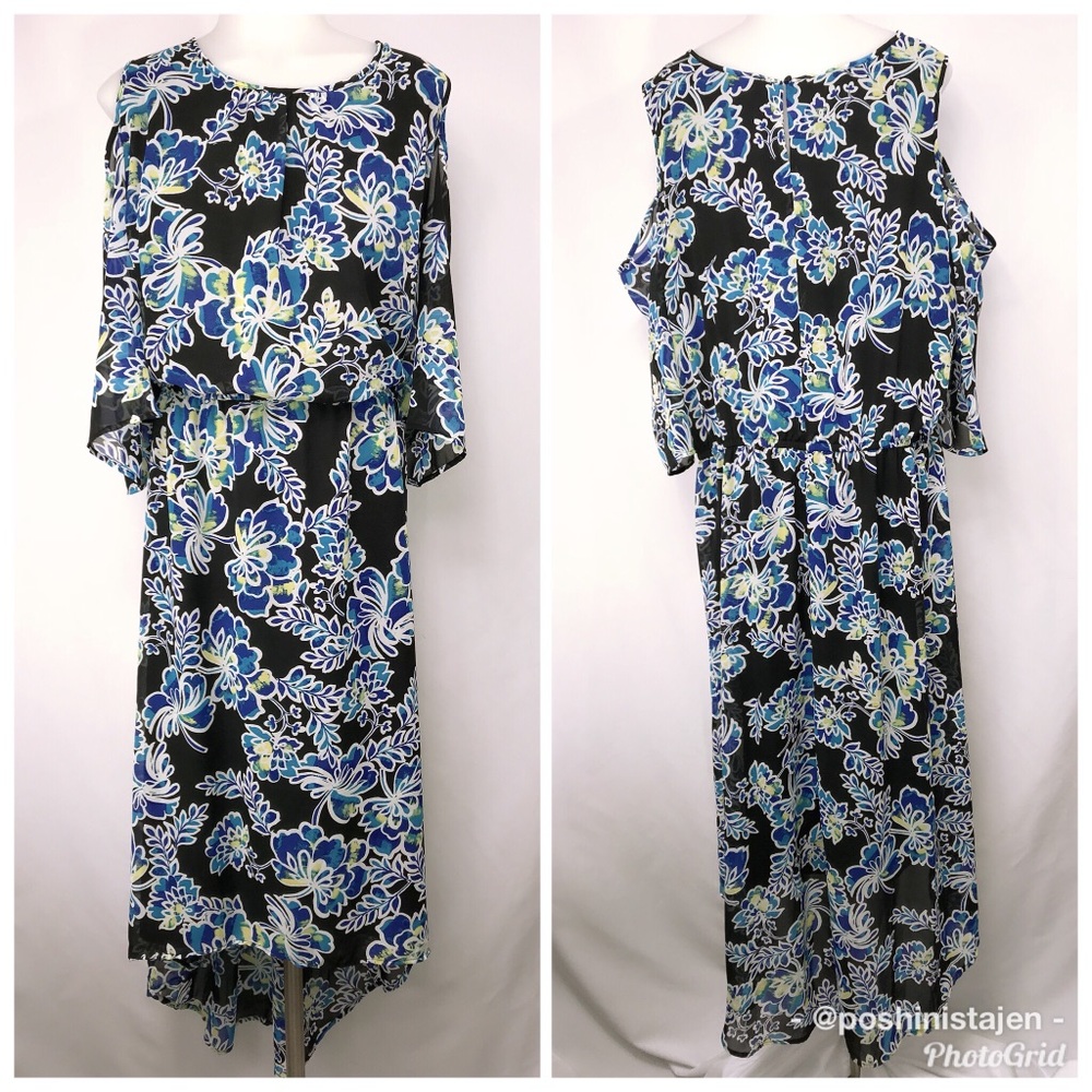 NWT Cold Shoulder Flutter Sleeve Floral Dress - Picture 6 of 6